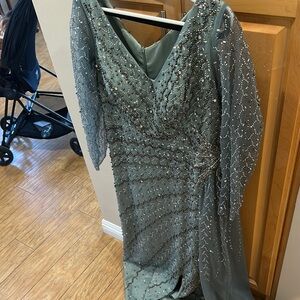 Elegant Beaded Evening Gown - Gray